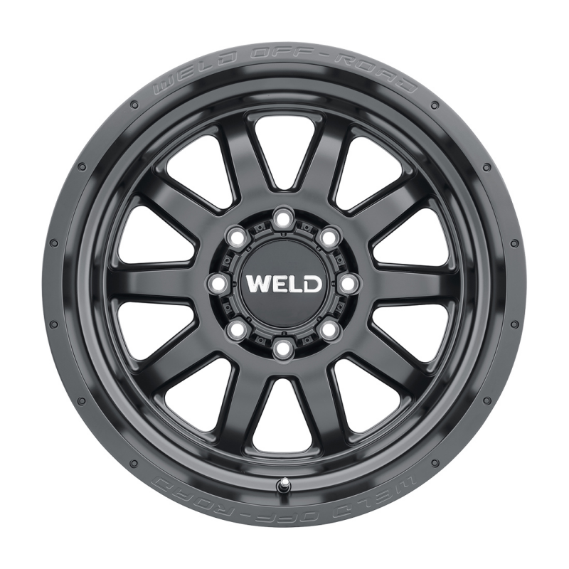 Weld Stealth 20x10 forged wheel in satin black with 8x180 bolt pattern and 4.76 BS, 124.3 HB, displayed on a plain background.