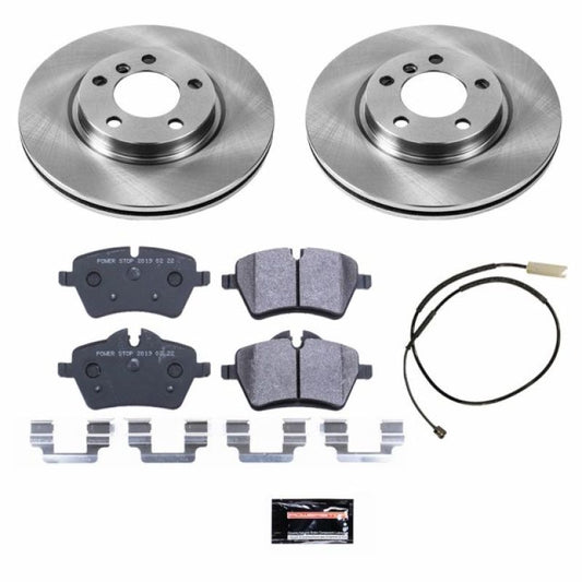 PowerStop performance brake kit for Mini Cooper Countryman 2011-2016, front track day-spec brake components with black finish.