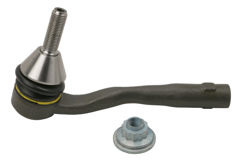 Moog front outer tie rod for Mercedes-Benz GL350 (2013-2016), showing the metal rod with threaded ends and protective rubber boot.