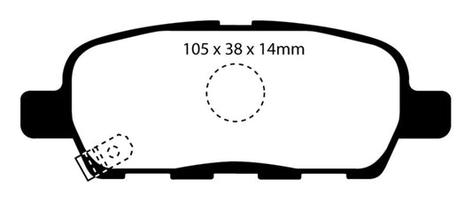 EBC Redstuff rear brake pads for Infiniti EX35 3.5, high-performance brake pads installed on vehicle.