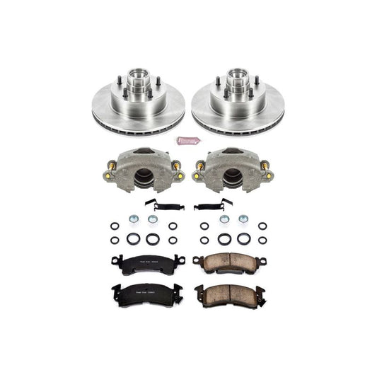 PowerStop OE brake kit with front calipers for 1985 Buick Electra, includes brake pads and hardware, ready for installation.