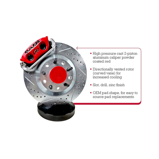Baer Brakes Classic Series 13-inch front brake kit for GM A-Body and F-Body cars, featuring red performance brake calipers.