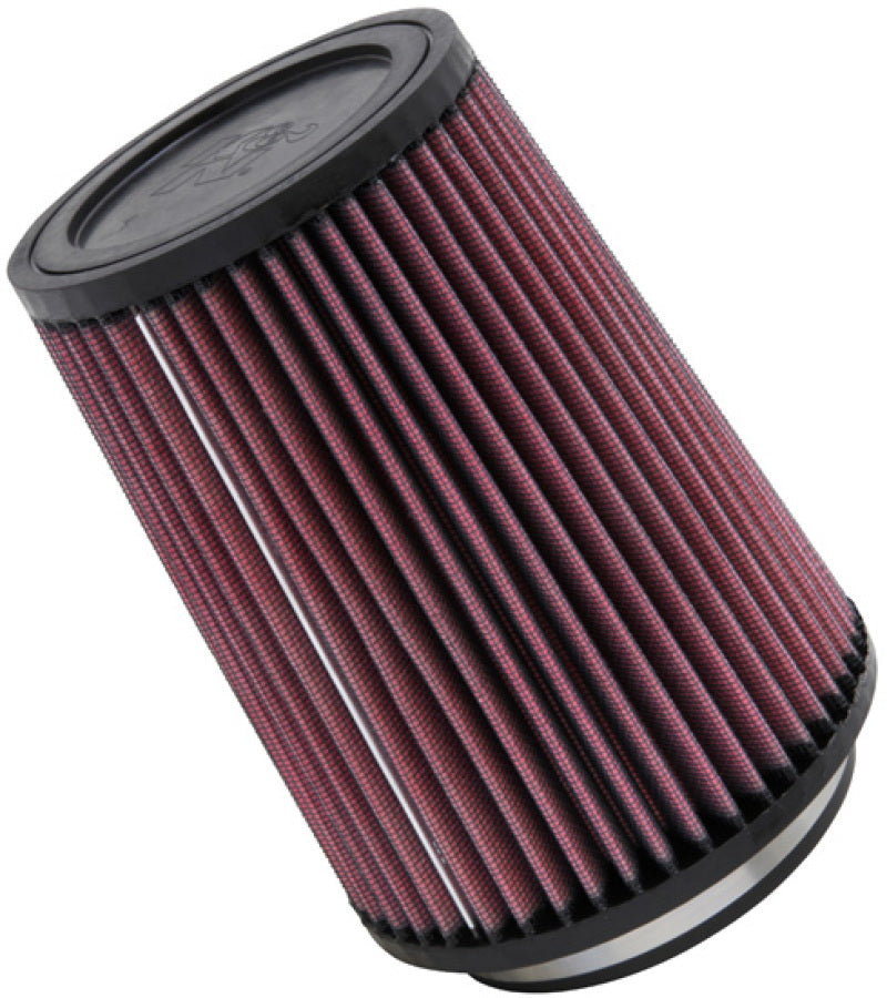 K&N Engineering universal rubber air filter with 4-inch flange, 7-inch height, and 5 3/8 inch base for vehicle filtration.