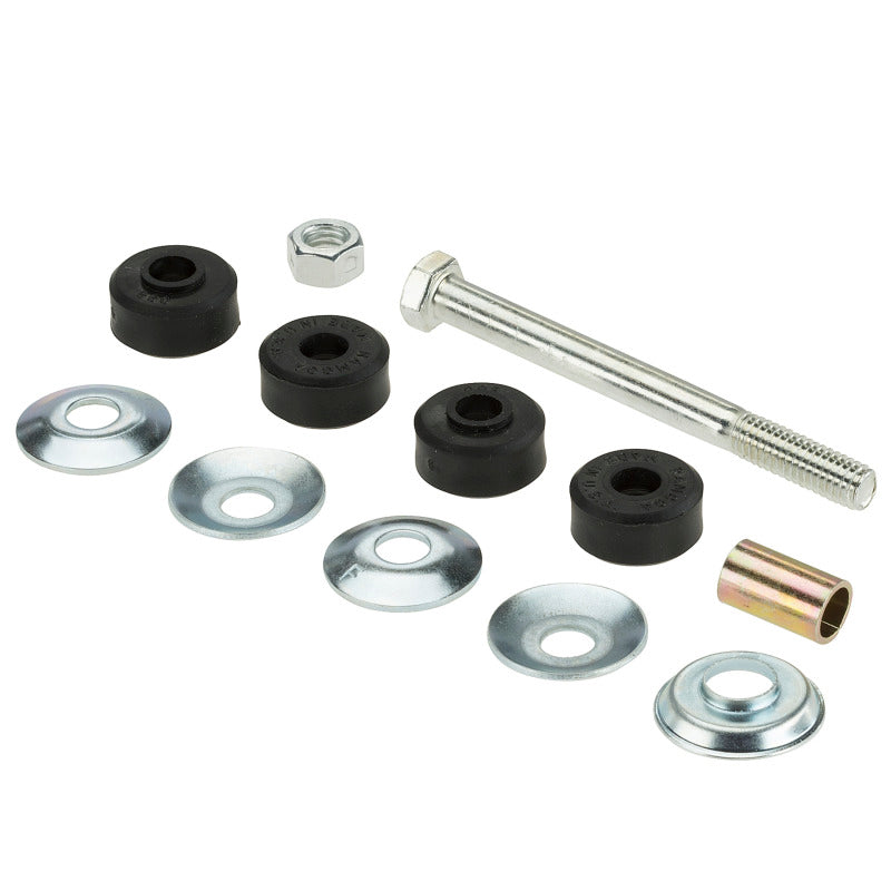 Moog Toyota Echo front sway bar endlink kit showing metal links with rubber bushings for suspension stability.
