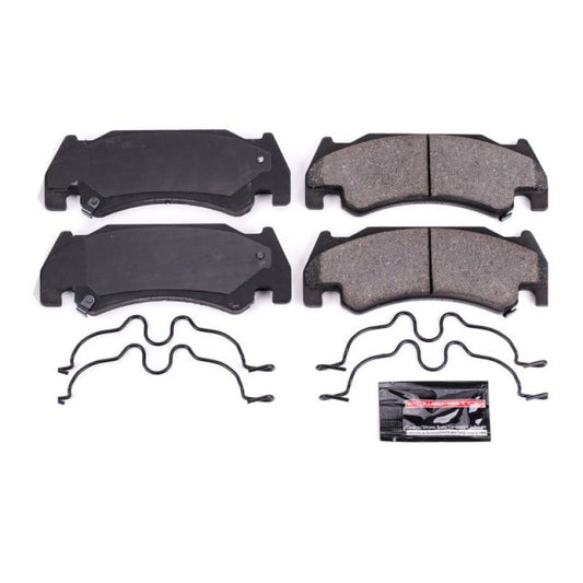 PowerStop Z23 Evolution sport front brake pads for 2005 Dodge Ram 1500, shown with hardware for performance braking.