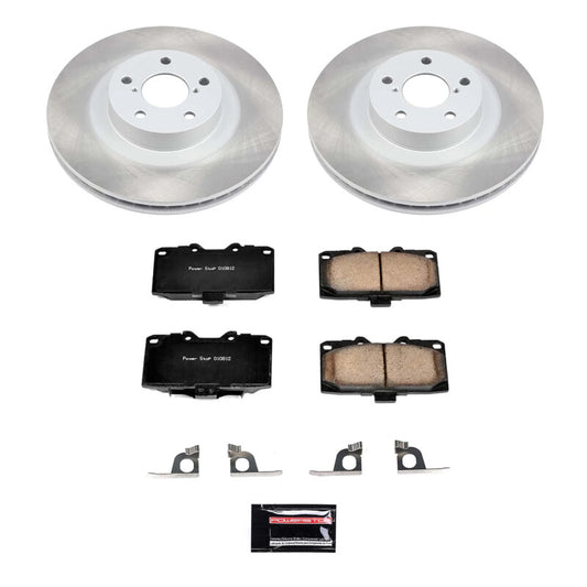 PowerStop front semi-coated brake rotor kit for 2006-2007 Subaru Impreza, performance brake kit with semi-coated rotors and hardware