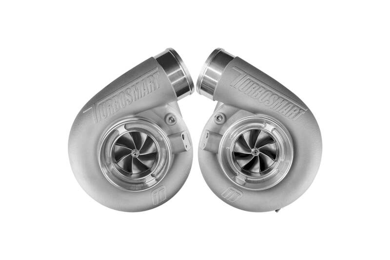 Turbosmart V-Band 0.96AR oil-cooled TS-1-7880C mirror twin turbochargers with V-band connections for high-performance engines.