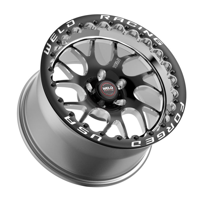 Weld S78 Beadlock forged wheel, 15x10 inches, black center with polished shell, 5x120.65 bolt pattern, black finish.