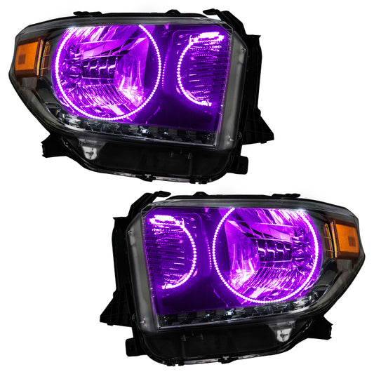 Oracle Lighting Toyota Tundra headlights with dual halo kit and ColorSHIFT BC1 controller, showcasing the modern LED headlight design.
