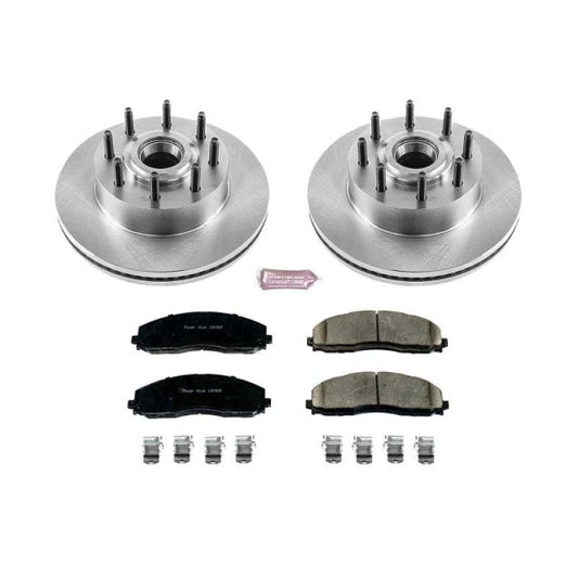 PowerStop OE brake rotors for Ford F-350 Super Duty front brake kit, showing new automotive brake components.