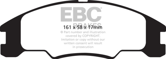 EBC Greenstuff front brake pads for Ford Focus 1.6, performance brake pads with green friction material, shown in the image.