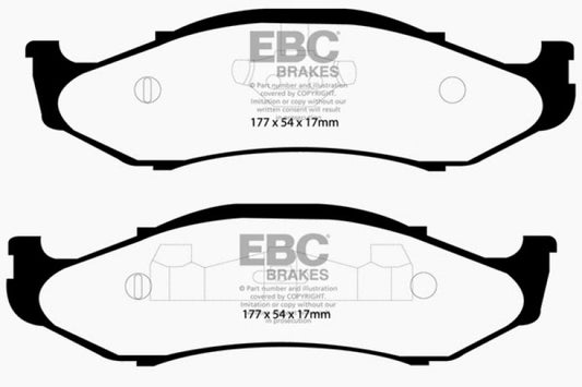 EBC Ultimax2 front brake pads and 82mm high rotors for Jeep Cherokee 2.5 from 1997-1999, OE type, shown with rotor and brake pads.