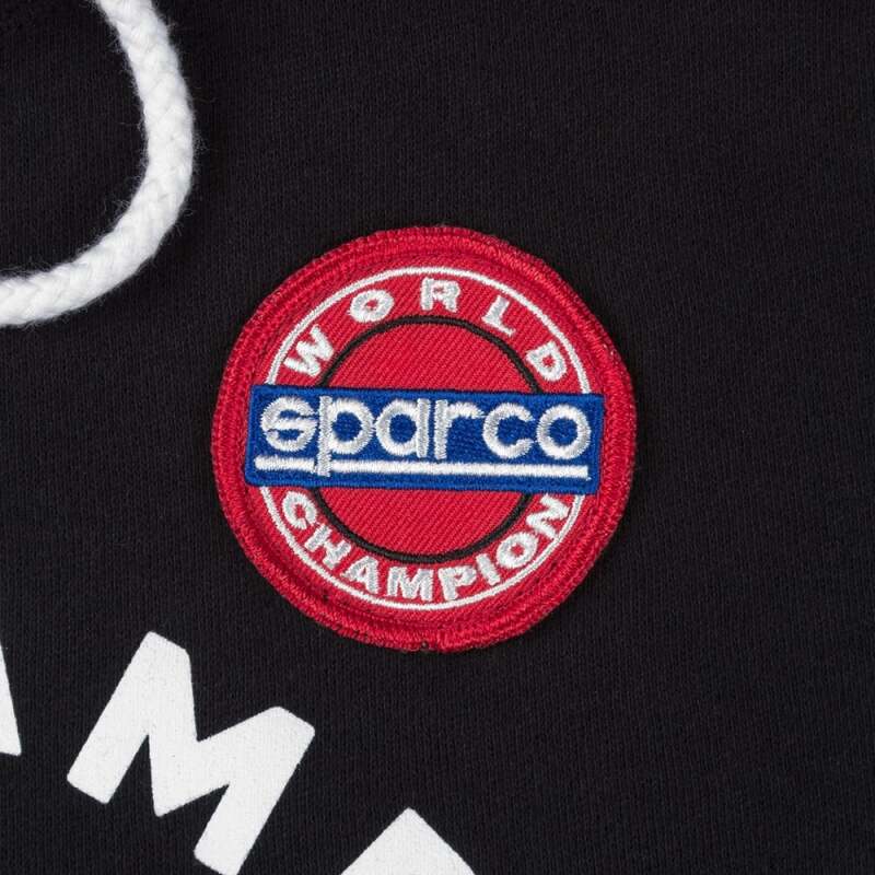 Black Sparco hooded sweatshirt with small size, featuring the SPARCO logo and casual, comfortable fit.