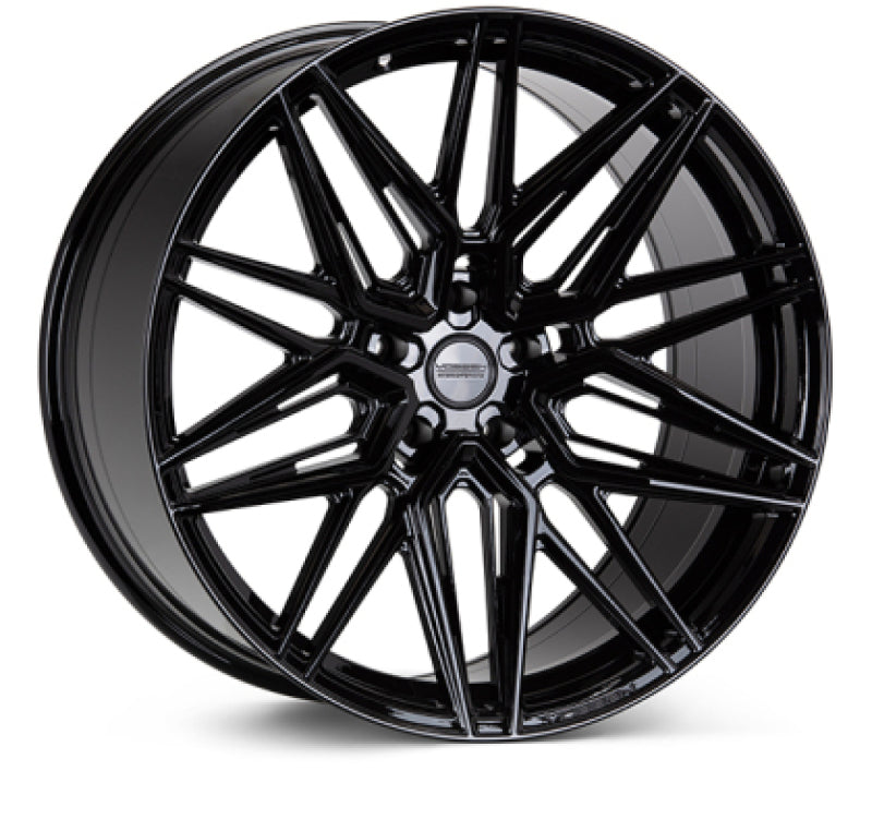 Vossen HF7 forged 21-inch gloss black wheel with 5x112 bolt pattern and deep dish design for stylish car rims.