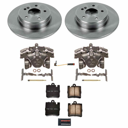 PowerStop rear OE brake kit with calipers for Mercedes-Benz C240 (2003-2005), includes brake rotors and hardware.
