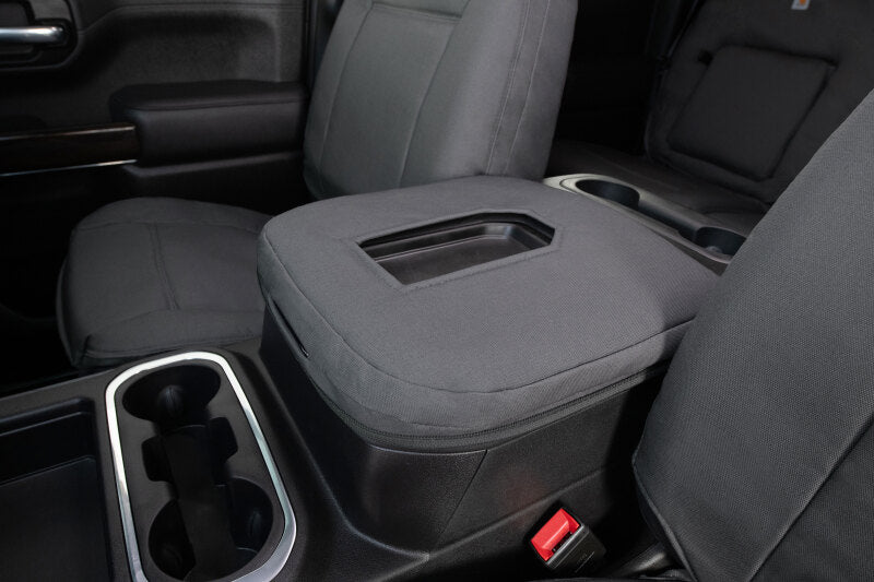 Covercraft Carhartt PrecisionFit second row seat covers for Toyota Grand Highlander, custom-fit and durable for rear seats.