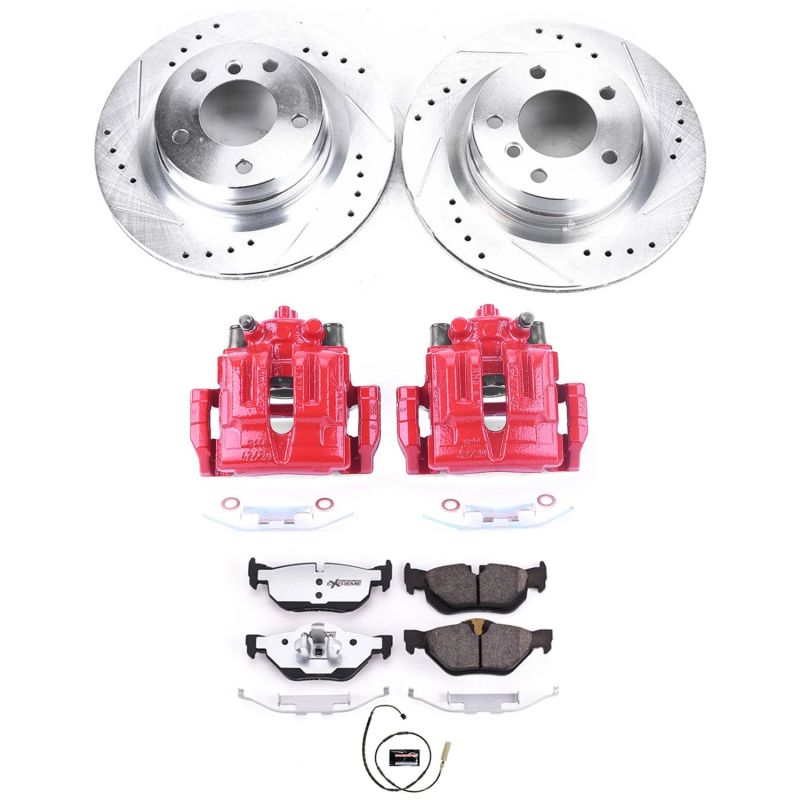 PowerStop Z26 Street Warrior rear brake kit with calipers for BMW 328i (2011-2013), performance brake upgrade kit.