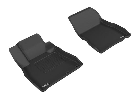 Black 3D MAXpider Nissan Versa Note 2014-2019 Kagu 1st row rubber floor mat showing textured surface and custom fit.