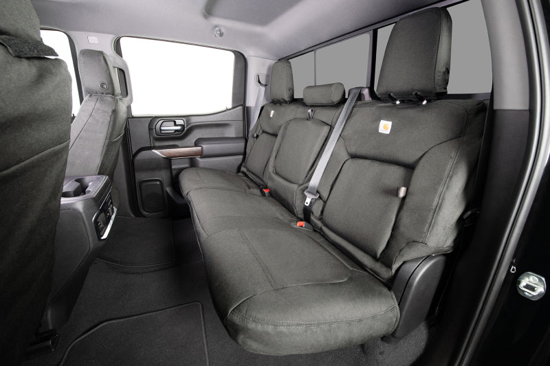 Covercraft Carhartt Super Dux Seat Cover installed in a Dodge Ram front row truck seat, showing durable fabric and precise fit.