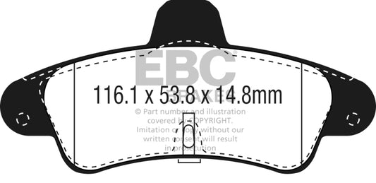 EBC Ultimax2 rear brake pads for 2001-2003 Mercury Cougar 2.0L, OE style brake pads shown in the image.