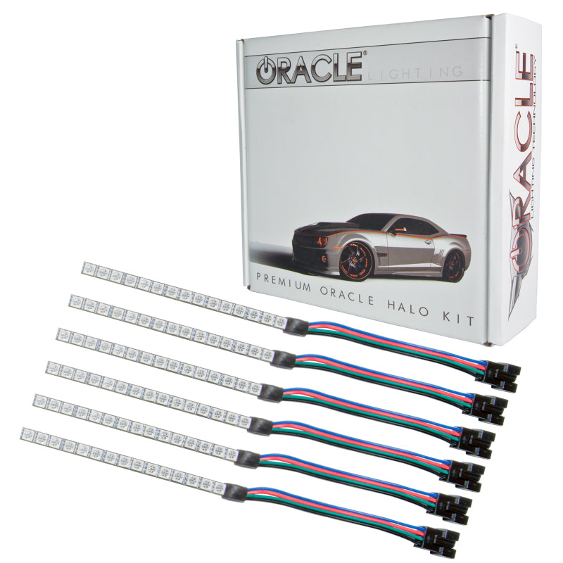 Oracle Lighting Ford Mustang V6/GT/Shelby headlights with ColorSHIFT halo kit, showcasing the upgraded headlight system with vibrant halos.