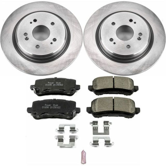 PowerStop OE rear brake kit for 2015-2019 Acura TLX with brake rotors and pads, designed for reliable stopping performance