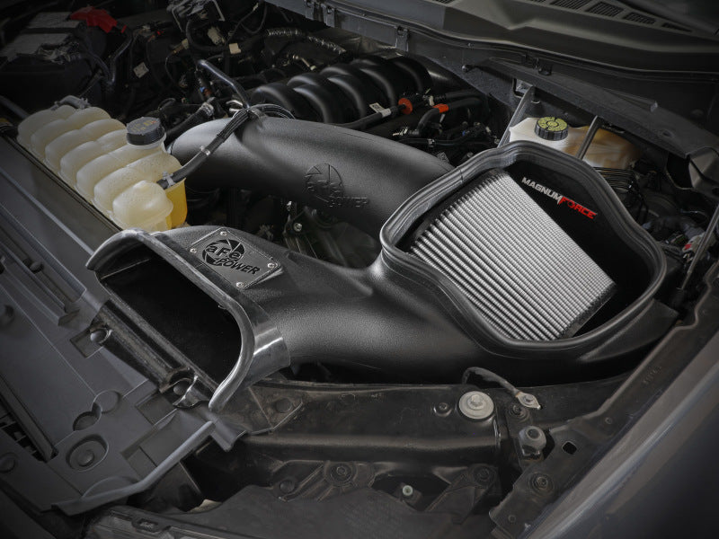 aFe MagnumFORCE Stage-2 Pro Dry S cold air intake for 2021+ Ford F150 5.0L V8 engine, showcasing the high-performance intake system.