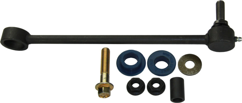 Moog Ram 3500 rear sway bar endlink, durable automotive suspension part, shown with metal link and mounting hardware.