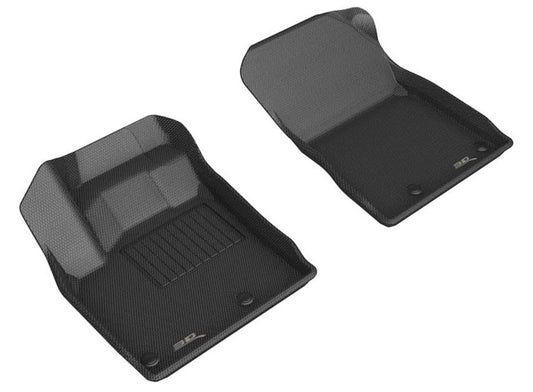 Black 3D MAXpider Nissan Rogue 2021-2022 first row rubber floor mat with textured surface and custom fit.