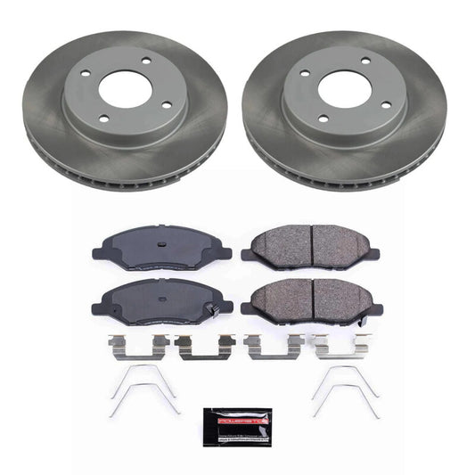 PowerStop performance front semi-coated brake rotor kit for Nissan Versa 2009-2011, showing the semi-coated rotor and brake components.