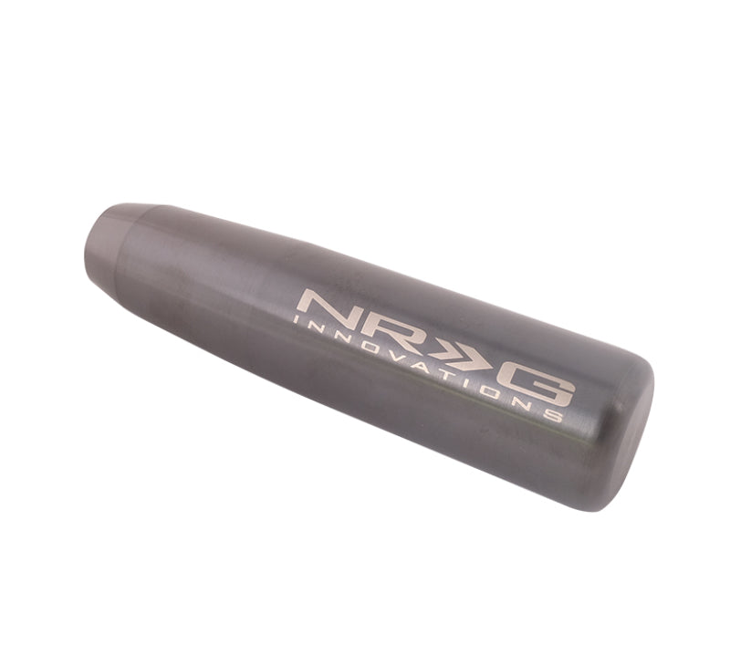 NRG Universal Short Shifter Knob in black chrome, 5-inch length with heavy 1.27-pound weight, designed for smooth gear shifting.