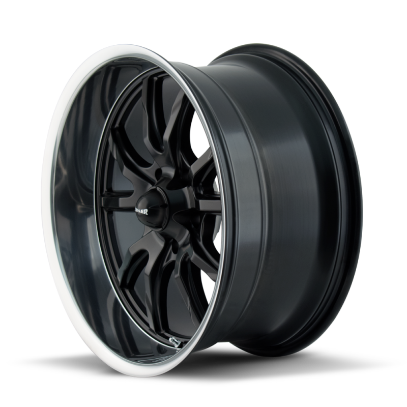 Ridler 650 cast matte black polished 17x7 wheel with 5x114.3 bolt pattern, 0mm offset, and 83.82mm hub for cars