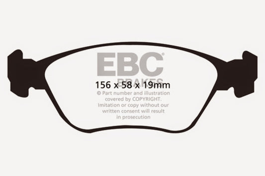 EBC Ultimax2 front brake pads for Volvo C70 2.3 Turbo T5 16-inch wheels, OE type, shown with packaging and product details.