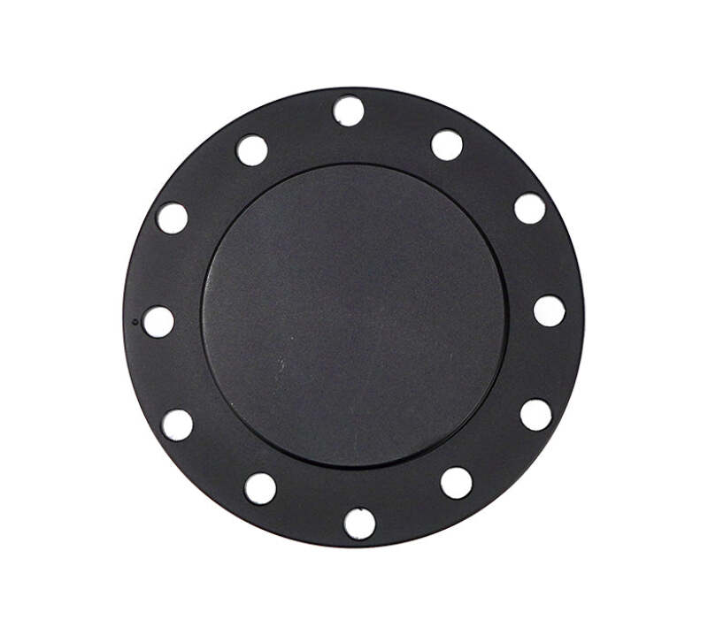 NRG Horn Delete Plate Flush in black, designed for steering wheels, showcasing a sleek, minimalist accessory for automotive customization.
