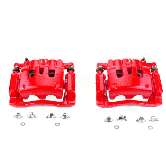 PowerStop rear red brake calipers with brackets for Ford F-250 Super Duty 2008-2012, showing the performance brake components.