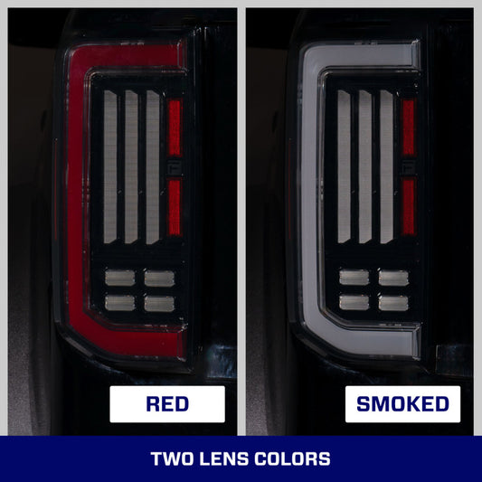 Pair of smoked LED tail lights for 2021-2025 Ford Bronco by FORM Lighting, showing the sleek, smoked lens design.
