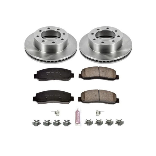 PowerStop OE brake rotors for Ford F-450 Super Duty front brake kit with ventilated design and durable metal construction.