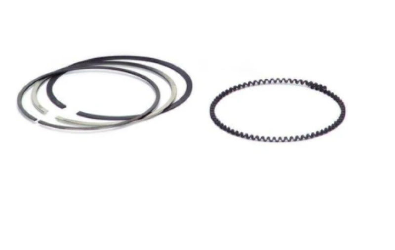Supertech 77.5mm piston rings set with gas nitrided high-performance rings in various sizes, showcasing their metallic finish and design.
