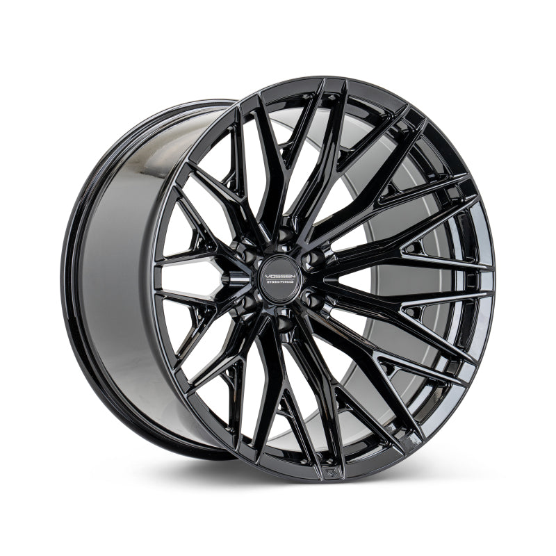 Vossen HFX-6 forged wheels, 20x9.5 inches, Gloss Black finish, 6x139.7 bolt pattern, ET15 offset, deep style.