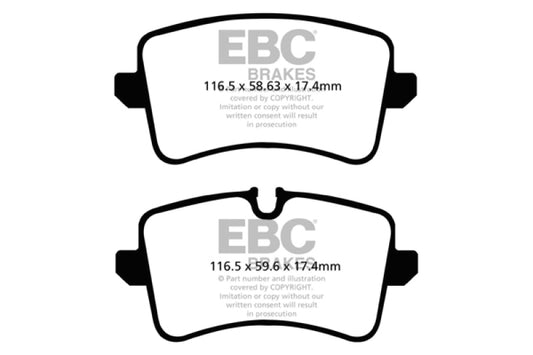 EBC Redstuff performance rear brake pads for Audi A6 2.0 Turbo, showing the red friction material and brake pad shape.