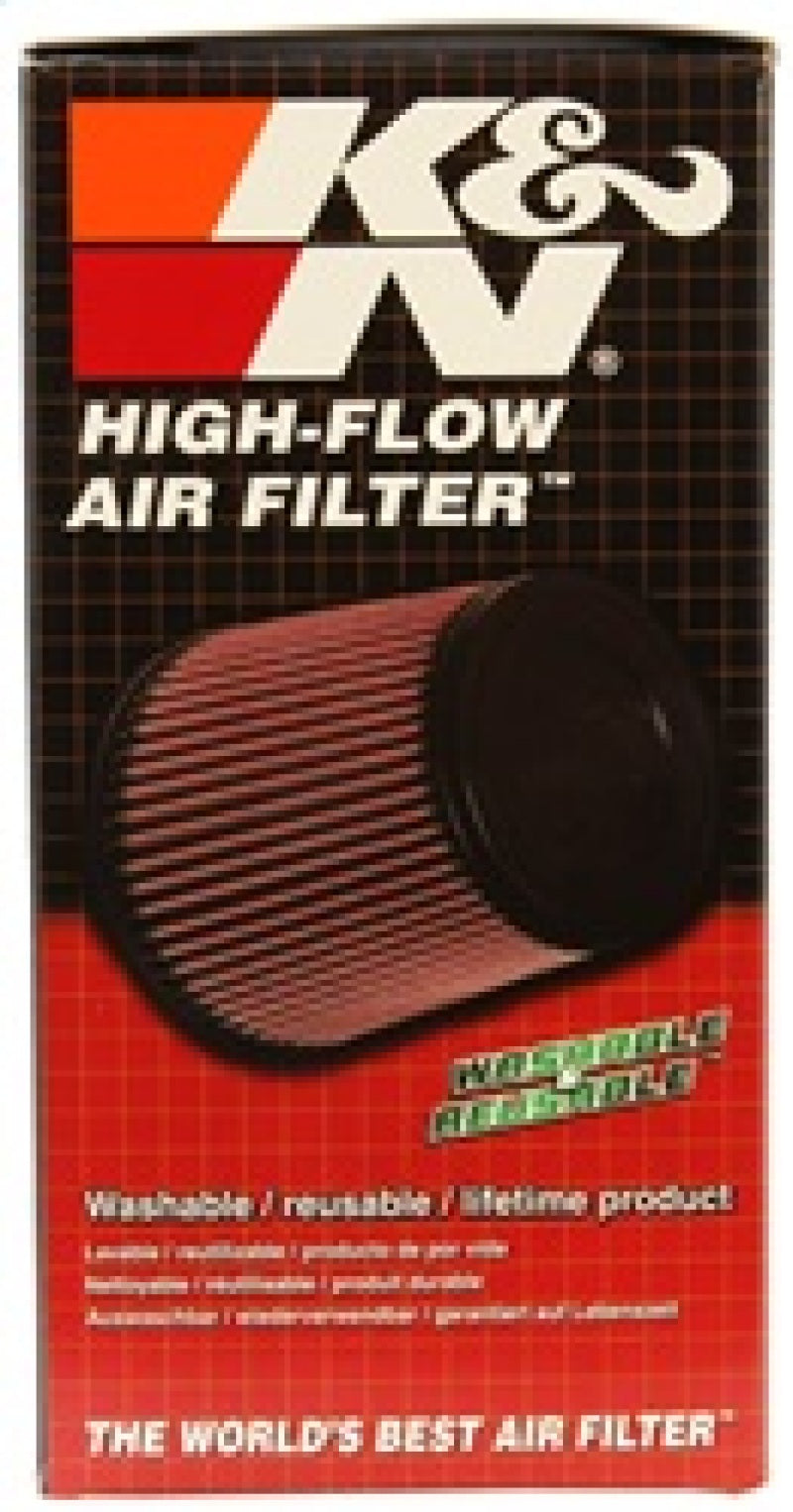 K&N Engineering universal rubber air filter with 2 7/16 inch flange, 3.75 inch OD, 6 inch height, for vehicle air intake systems