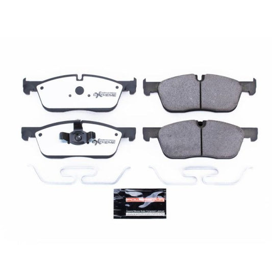 PowerStop Z36 performance front brake pads with hardware for 2018 Jaguar E-Pace, designed for truck and tow applications.