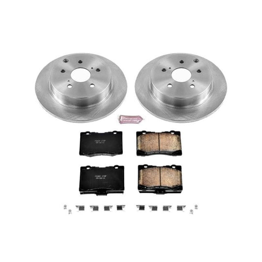 PowerStop rear OE brake kit for 2016-2018 Toyota Mirai, including brake pads and hardware, installed on the vehicle.