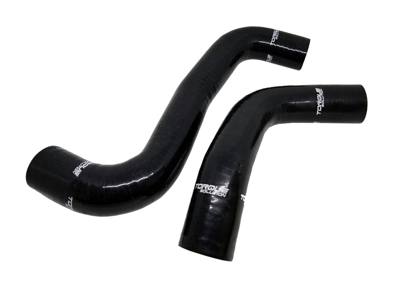 Black silicone radiator hoses from Torque Solution for 2008-2014 Subaru WRX, 2008-2018 STI, and 2009-2013 Forester XT.