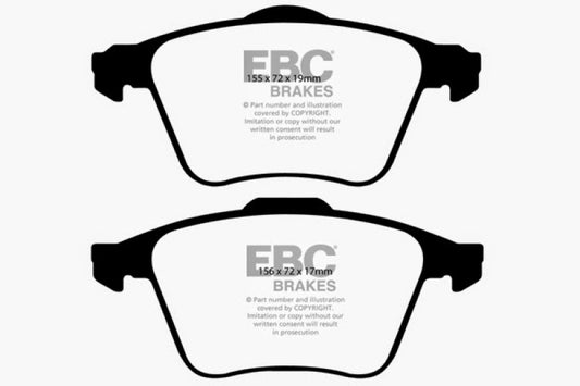 EBC Redstuff front brake pads for Volvo S60 2.5 Turbo T5, performance brake pads with red friction material, visible in the image.