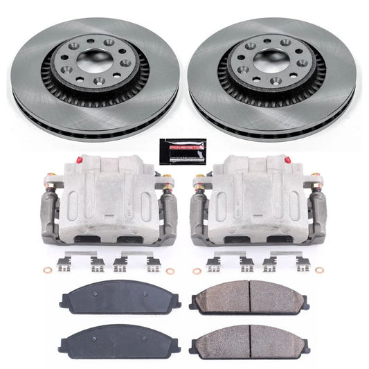 PowerStop OE front brake calipers and autospecialty kit for 2008-2009 Mercury Sable, showing new calipers and brake components.