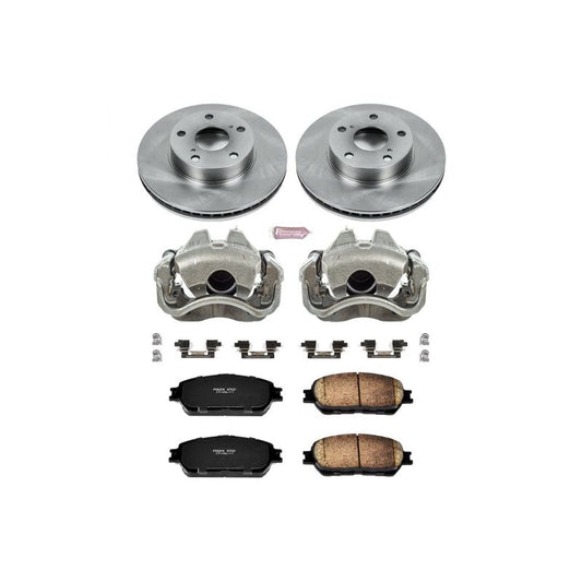 PowerStop OE brake kit for Toyota Tacoma front brakes with calipers, includes all necessary components for installation.