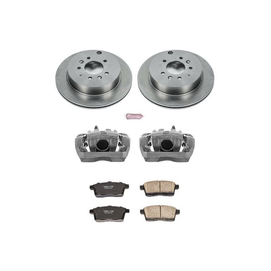 PowerStop OE rear brake kit with calipers for Mazda CX-7 2007-2012, includes brake rotors and calipers for rear braking system.