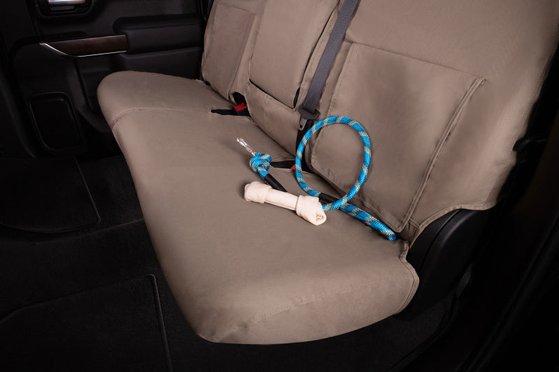 Covercraft second row seat covers for 1996-2002 Toyota 4Runner, taupe polycotton material, custom-fit protective seat covers.