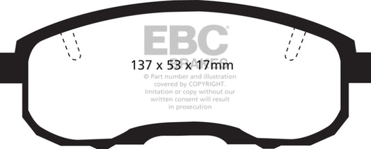 EBC Greenstuff front brake pads for Infiniti I30 3.0, high-performance brake pads with green friction material, shown in the image.
